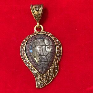 Gold and Grey Teardrop with Rhinestones Pendant